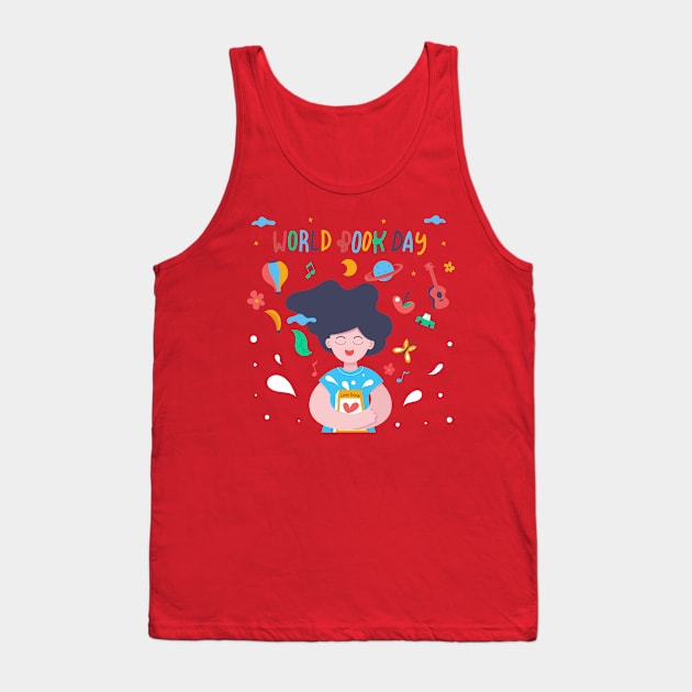 World Book Day Girl Loves Book Tank Top by Mako Design 